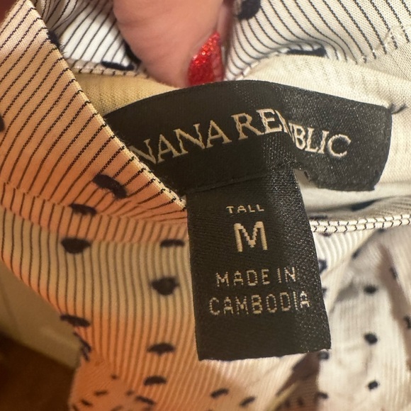 Banana Republic Swiss Dot Off Shoulder Dress Navy Blue Dots Belt Sz M Tall - Picture 13 of 15